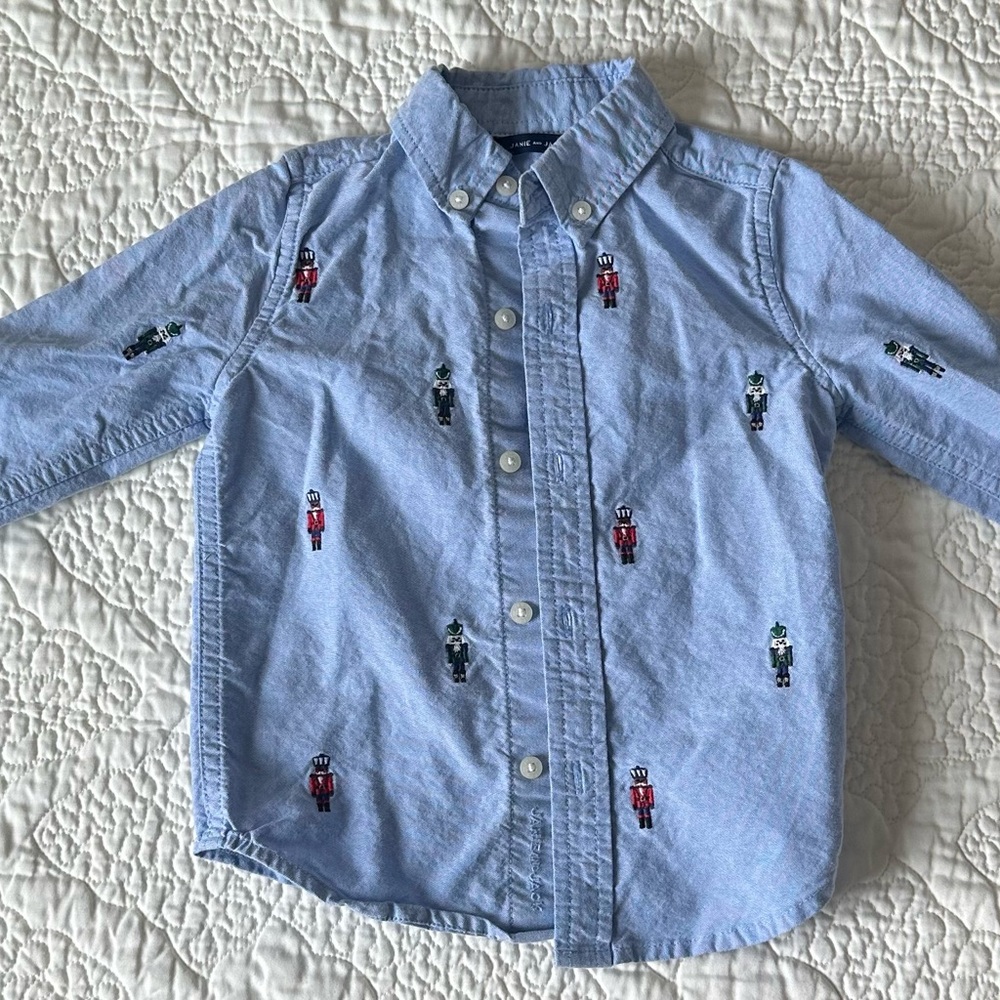Janie and Jack Light Blue Embroidered Button Down Shirt